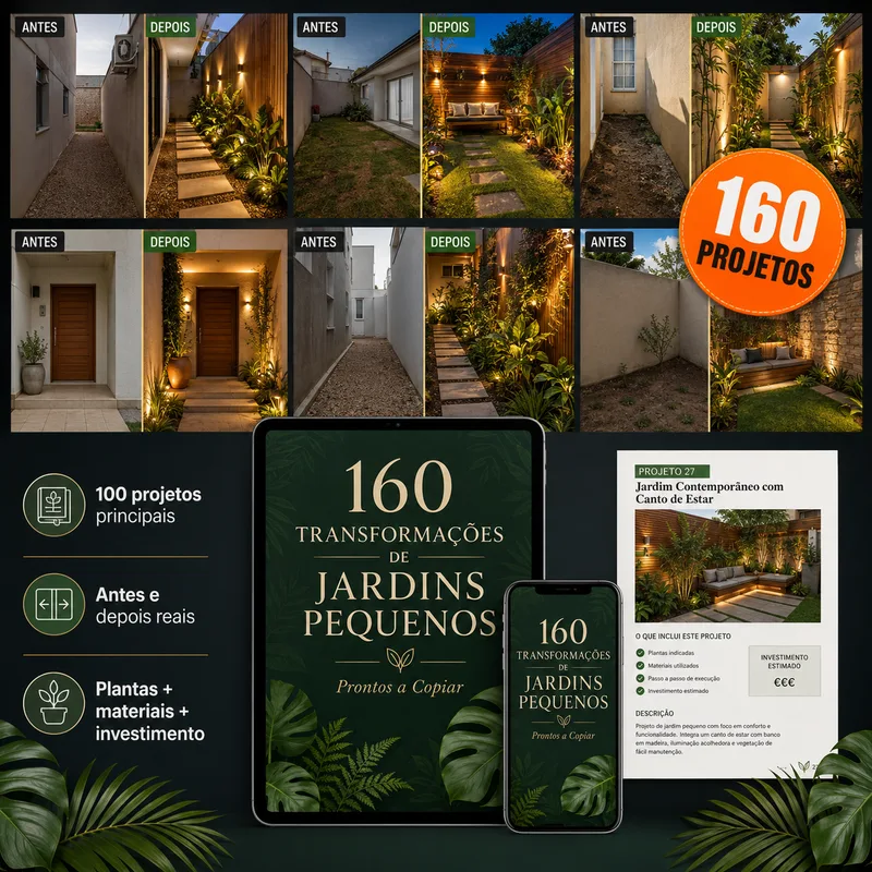 Mockup do guia digital 160 Projetos de Jardins Pequenos - Recanto dos Sonhos
